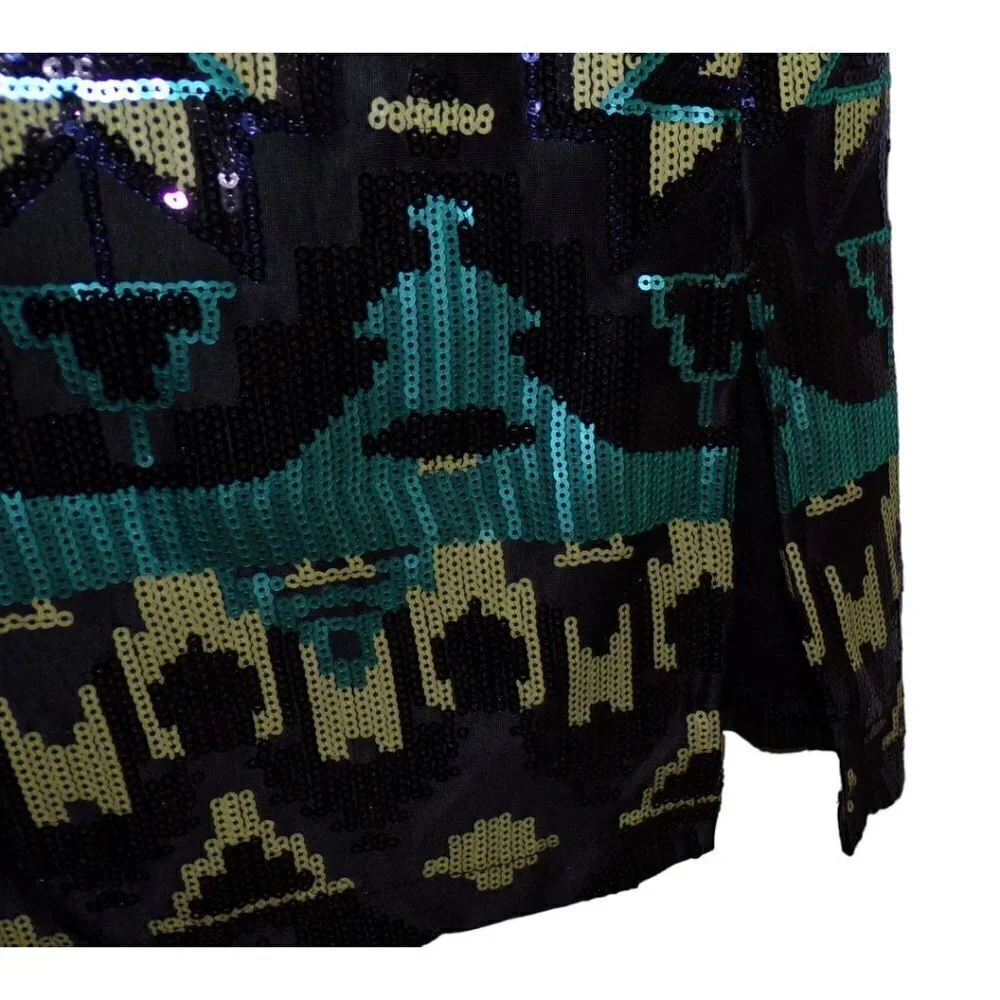 SILVERADO Sequined Long Coat‎ Jacket Aztec Western Design size XS Runs big